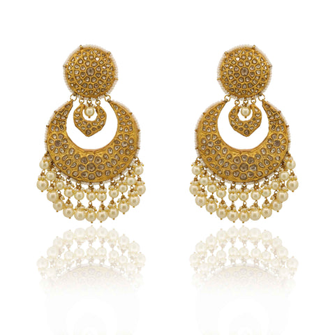 Heavy Polki Diamond & Pearl Cascade Chandbalis