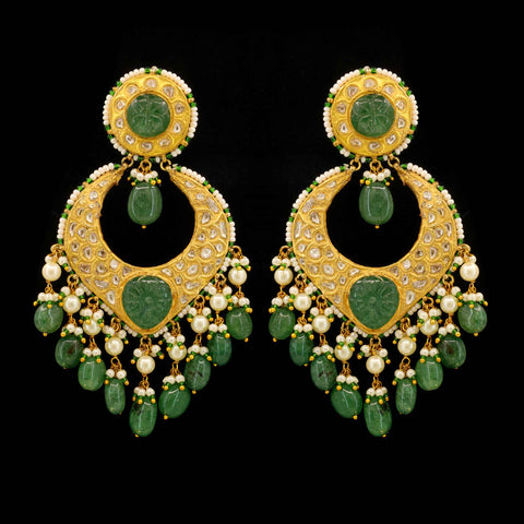 Afsana Emerald & Pearl Chandbaali Earrings