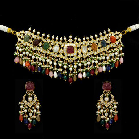 Colors of Royalty: Multi-Gemstone Jadau Choker Necklace Set