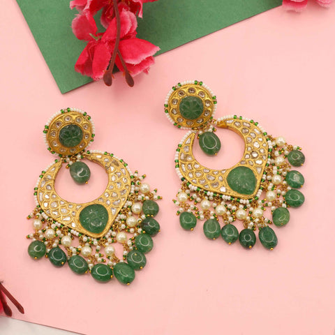 Afsana Emerald & Pearl Chandbaali Earrings