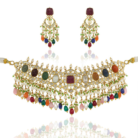 Colors of Royalty: Multi-Gemstone Jadau Choker Necklace Set