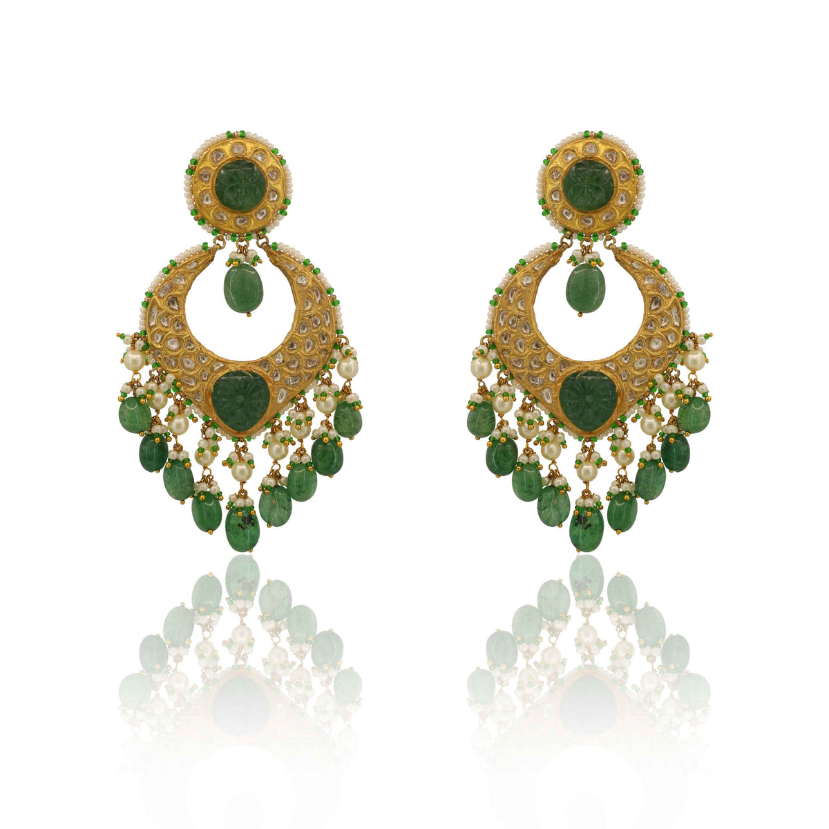 Afsana Emerald & Pearl Chandbaali Earrings