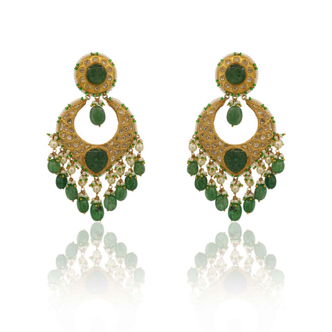 Afsana Emerald & Pearl Chandbaali Earrings