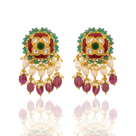 Gold Polki & Ruby Glass Filling Choker Set