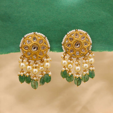 Polki Diamond and Pearl Jhumka