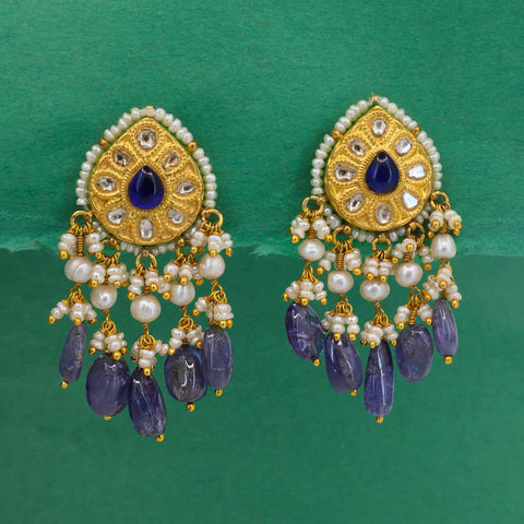 Polki and Tanzanite Kundan Earrings