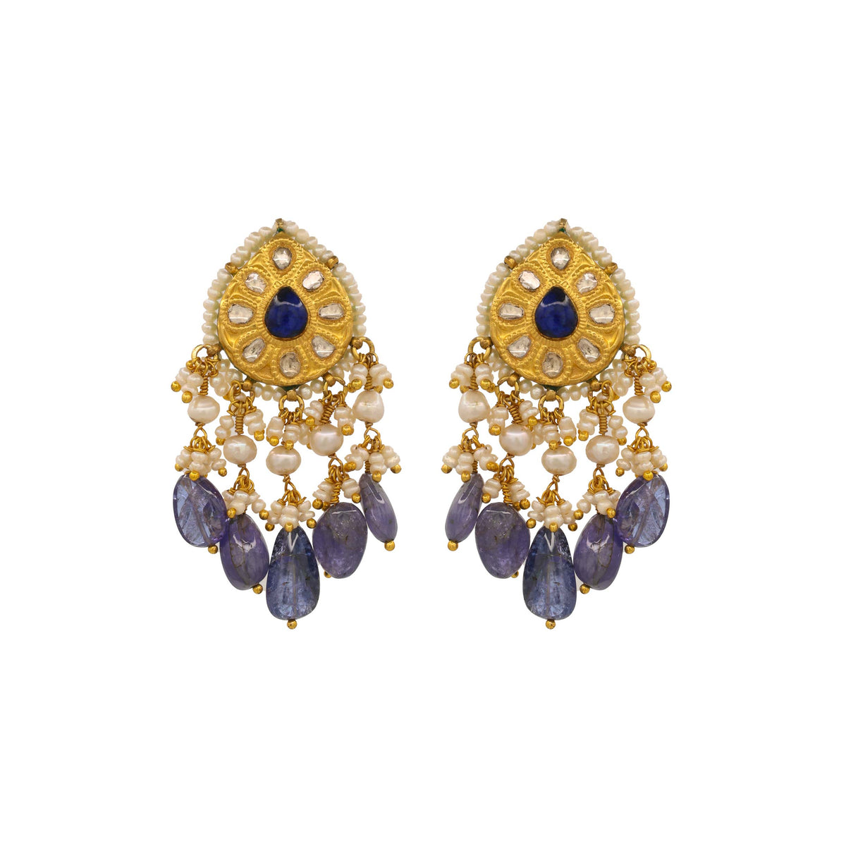 Polki and Tanzanite Kundan Earrings
