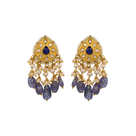 Polki and Tanzanite Kundan Earrings