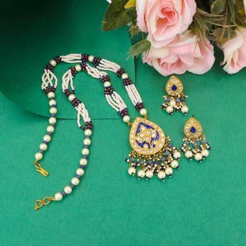 Regal Glow Gold Polki & Blue Stone Pendant Set