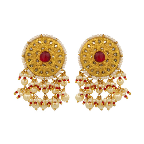 Round Floral Polki and Ruby Stud Earring