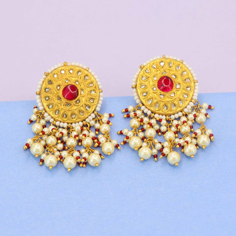 Round Floral Polki and Ruby Stud Earring