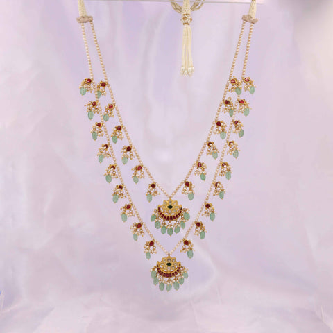 Multi-Strand Pearl Mala with Polki Accents and Gemstone Necklace