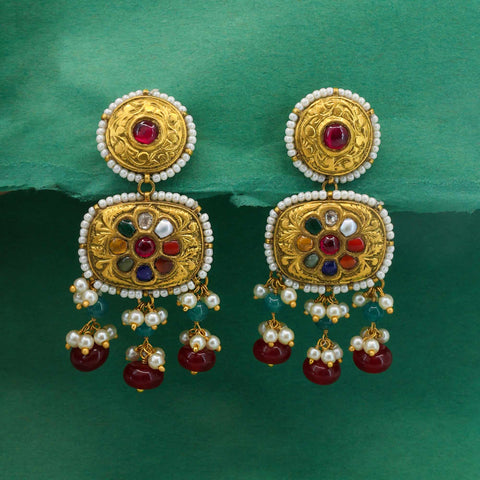 Traditional Blissing Nine Gemstone and Ruby Earrings