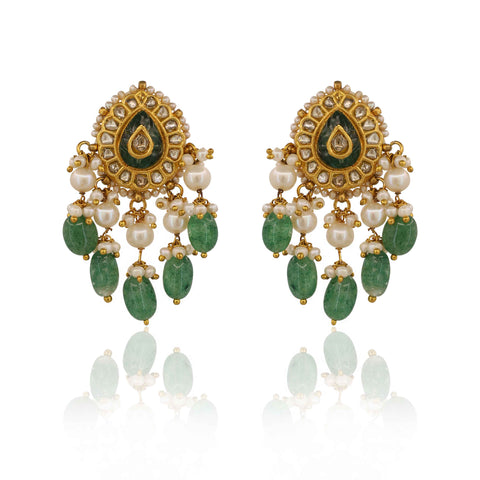 Polki Pearl Choker & Emerald Drops