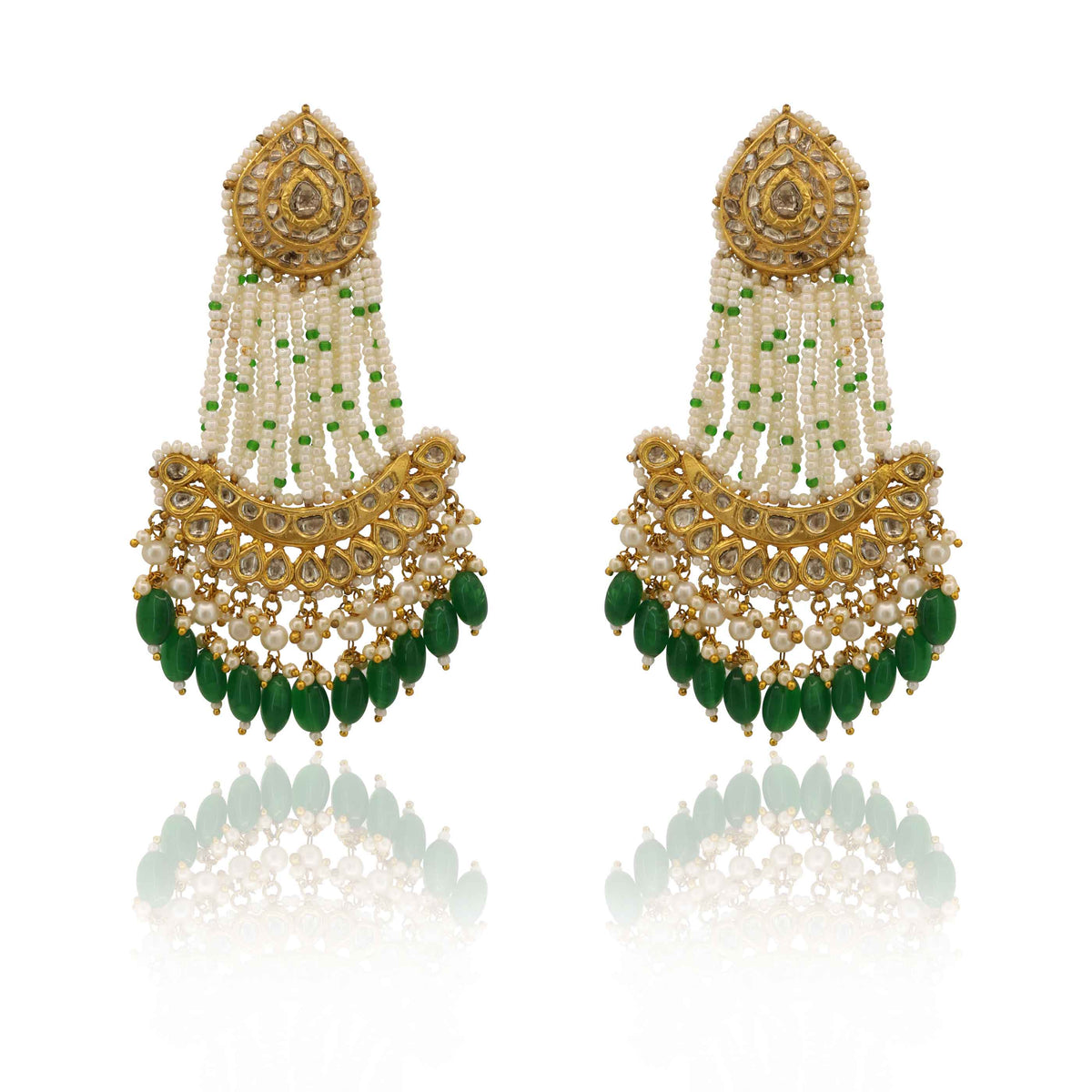 Royal Emerald Waterfall Polki Chandbali