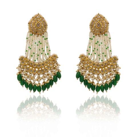 Royal Emerald Waterfall Polki Chandbali