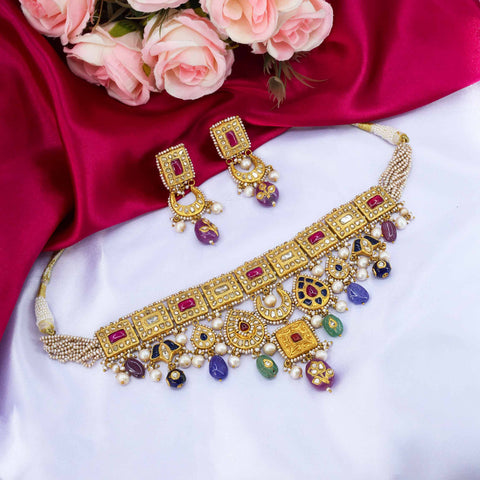 Padmasundari Designer Gold  Polki Chocker Necklace Set