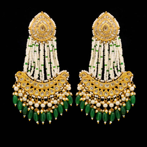 Royal Emerald Waterfall Polki Chandbali