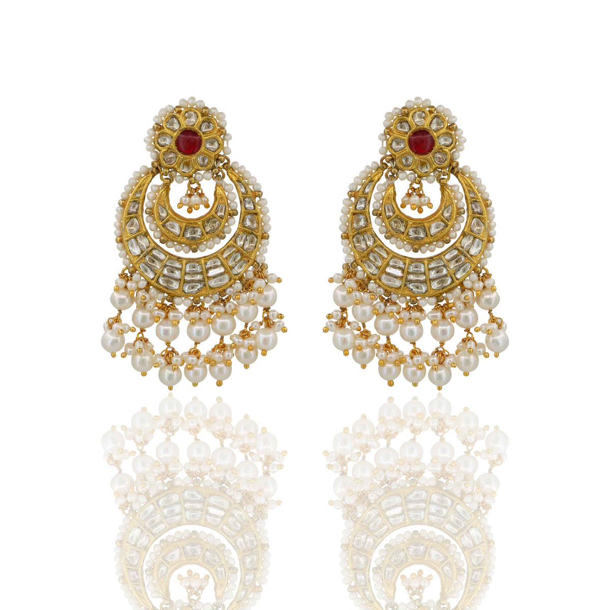 Gold Thappa Ruby-Accent Polki Earrings