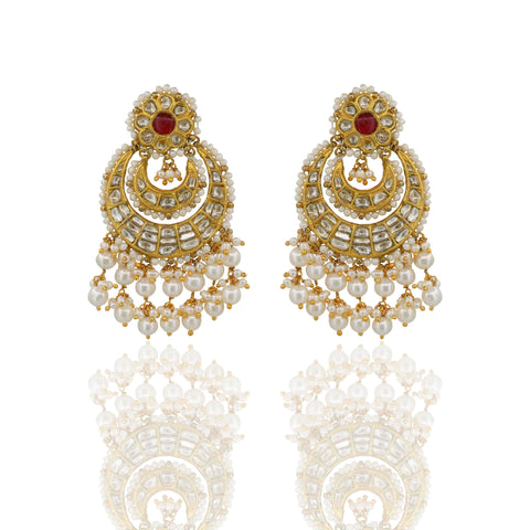 Gold Thappa Ruby-Accent Polki Earrings