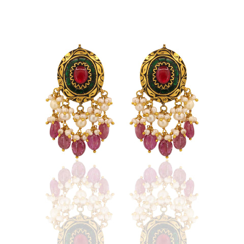 Gajraj' Polki & Emerald Beaded Choker Necklace Set