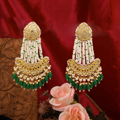 Royal Emerald Waterfall Polki Chandbali