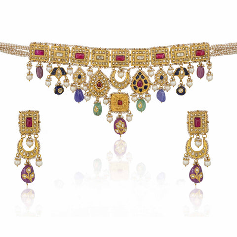 Padmasundari Designer Gold  Polki Chocker Necklace Set