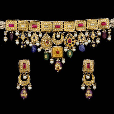 Padmasundari Designer Gold  Polki Chocker Necklace Set