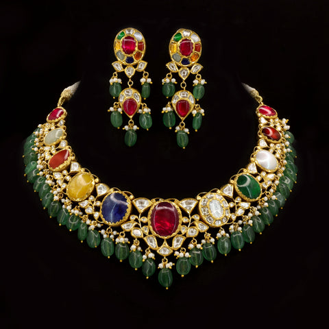 Heritage Syndicate Diamond Polki Navratna Jadau Set - Bridal Collection