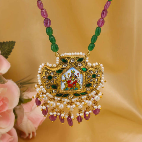 Navratri Jewelry Pendant with Polki Diamond and Emerald Necklace