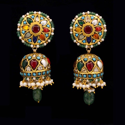 Mayura Multi-Stone & Emerald Jhumki
