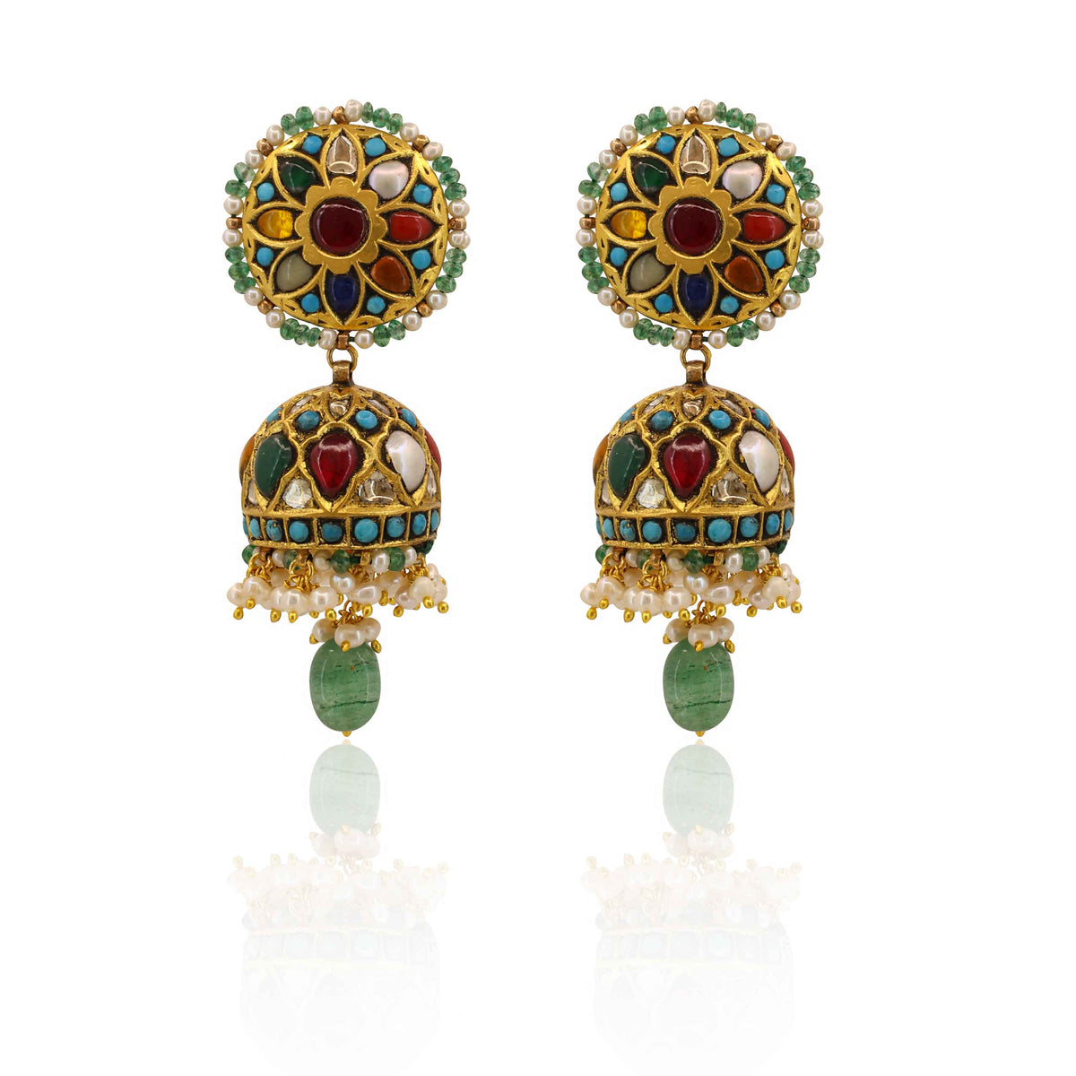 Mayura Multi-Stone & Emerald Jhumki