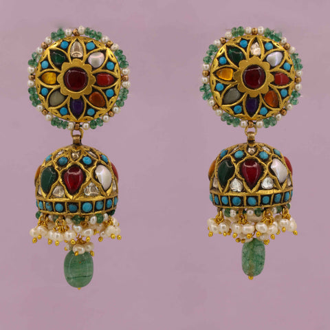 Mayura Multi-Stone & Emerald Jhumki