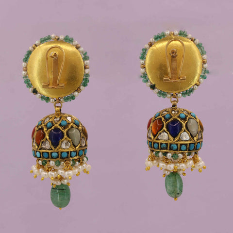 Mayura Multi-Stone & Emerald Jhumki