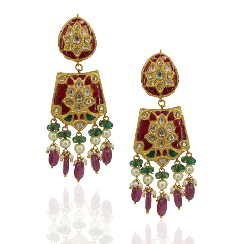 Royal Floral Polki Diamond Choker Set with Ruby Beads & Pearl Droplets
