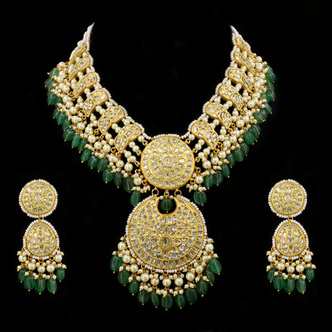 Gold Studded Natural Syndicate Polki Diamond Necklace Set