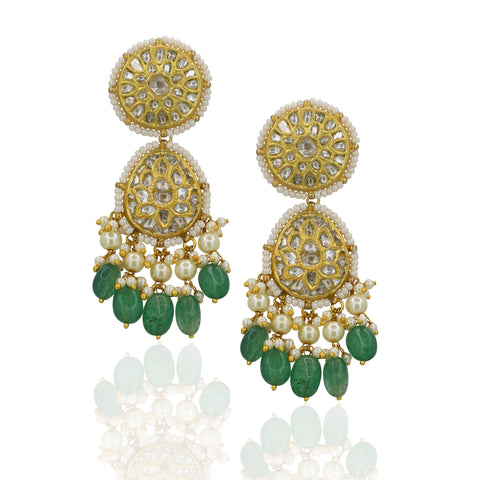 Gold Studded Natural Syndicate Polki Diamond Necklace Set