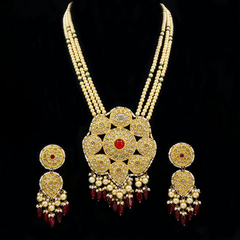 Syndicate Polki Diamond & Ruby Pearl Necklace Set