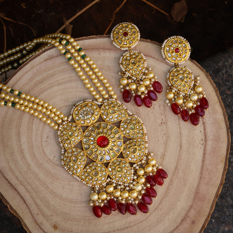 Syndicate Polki Diamond & Ruby Pearl Necklace Set