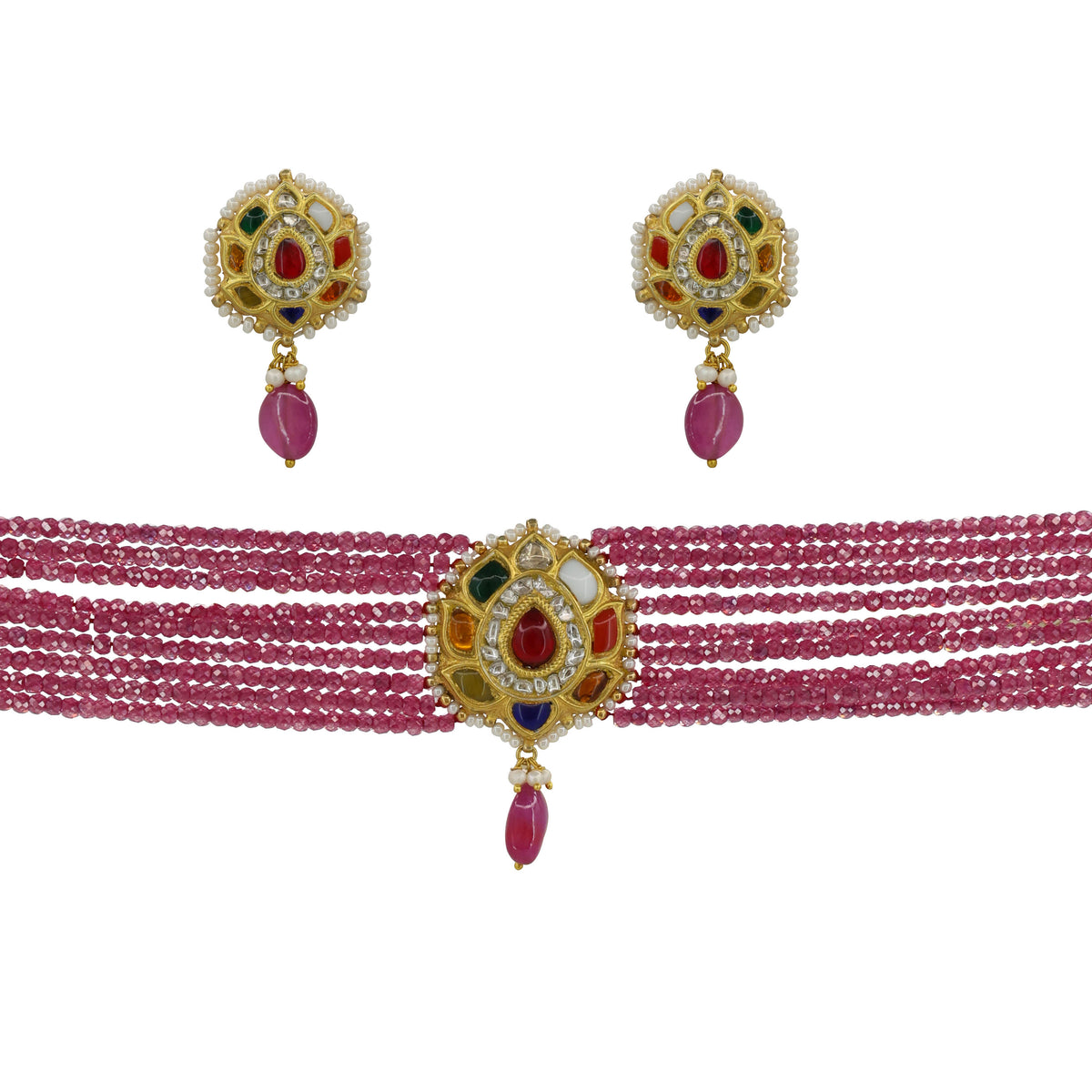 Navratna & Natural Syndicate Polki Diamond Stringed Choker Set