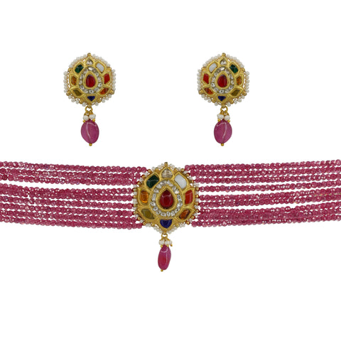 Navratna & Natural Syndicate Polki Diamond Stringed Choker Set