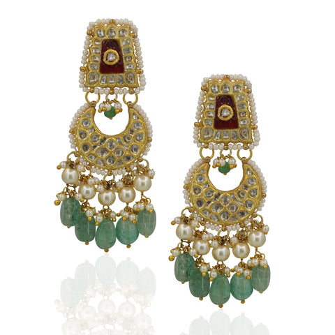 Regal Polki & Emerald Bridal Necklace Set with Pearl Accents