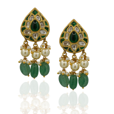 Syndicate Polki & Emerald-Green Glass Bead Heritage Pendant Set