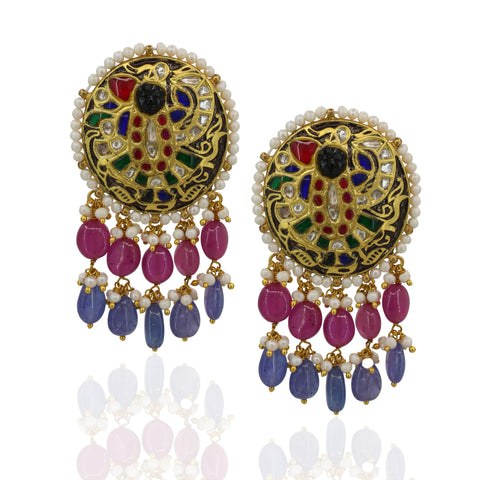 Shreenath Ji Polki Pendant Set in Multi-Gemstone