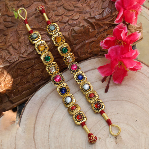 Heritage Navratna Ponchi Bracelet Pair