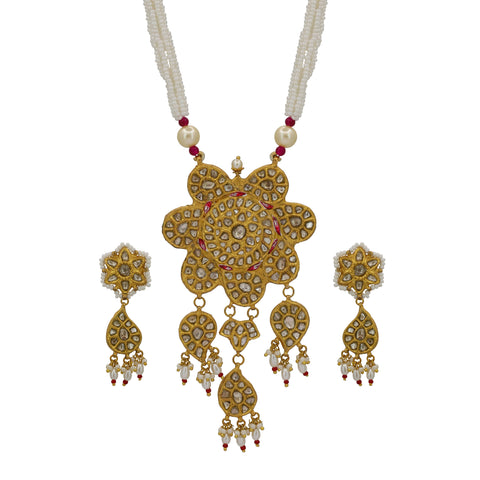 Traditional Gold Polki Diamond Floral Pendant Set