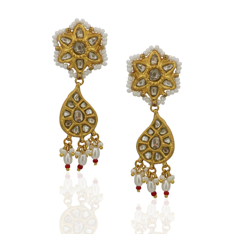 Traditional Gold Polki Diamond Floral Pendant Set