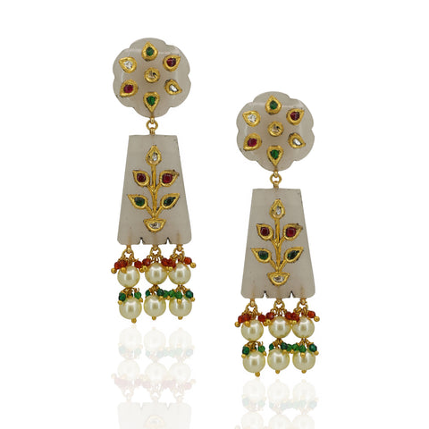 Handcrafted Stone Carving Necklace Set with Natural Syndicate Polki