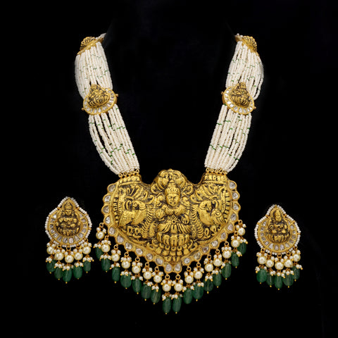 Laxmi Ji Temple Necklace Set with Syndicate Polki