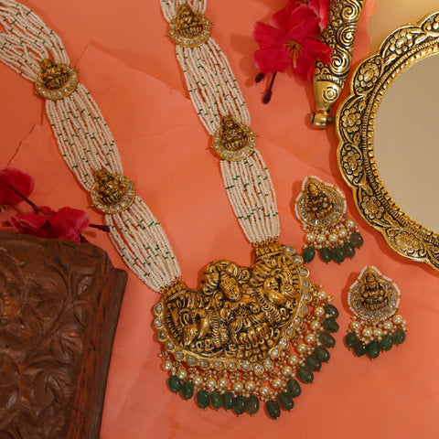 Laxmi Ji Temple Necklace Set with Syndicate Polki